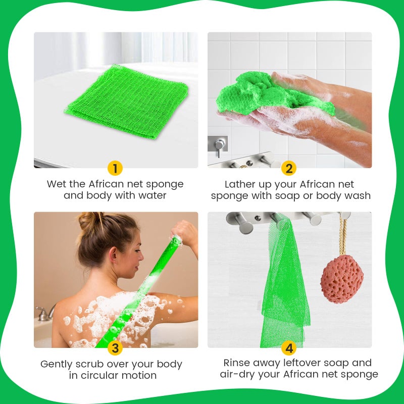 ZOCY African Net Sponge, Authentic Exfoliating Body Scrubber for Bath and Shower, Multiple Textures with Gentle Deep Exfoliating and Rich Lather for All Skins (Green) - Image 5